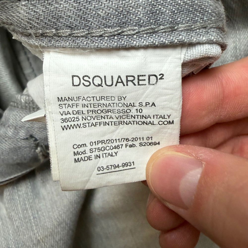 Dsquared2 Slim Jeans Mens 32x34 Grey Distressed Paint Splatter Made in Italy - Picture 11 of 16